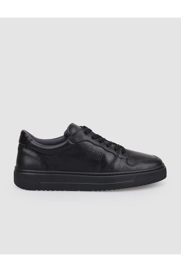 100% Genuine Leather Black Lace-Up Men's Sports Shoes
