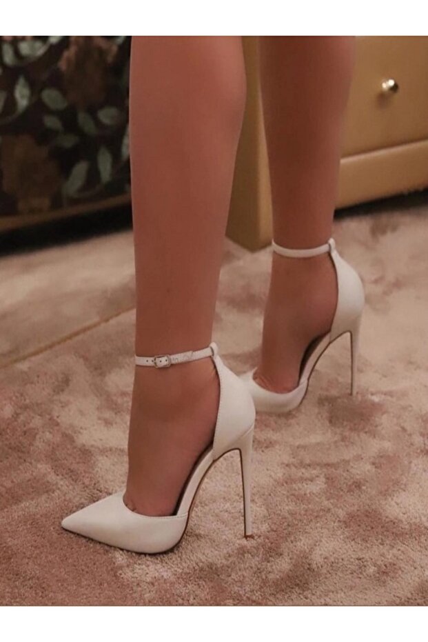 Jeremy Model White Leather Heel Shoes