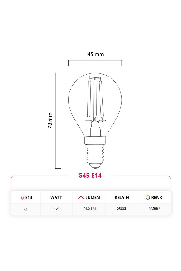 4W 220V E14 G45 Rustik LED Top Ampul G45-E14 5'li Paket - 3
