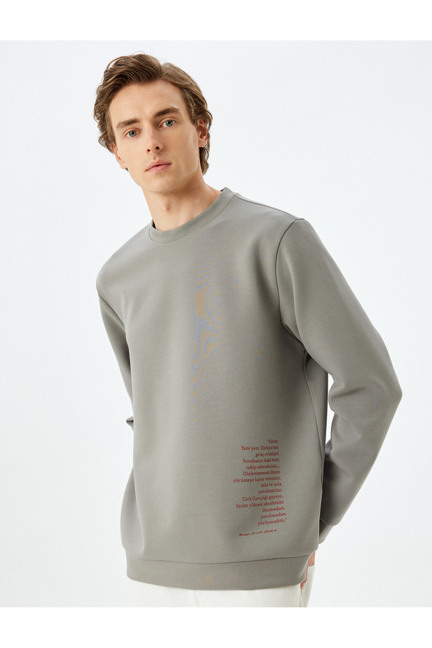 Crew Neck Cotton Blended Ataturk Printed Sweatshirt