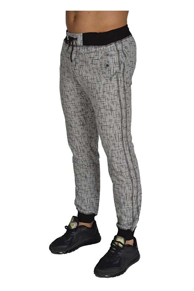 بنطال رياضي رمادي منقوش بقصة ضيقة 808 - 1