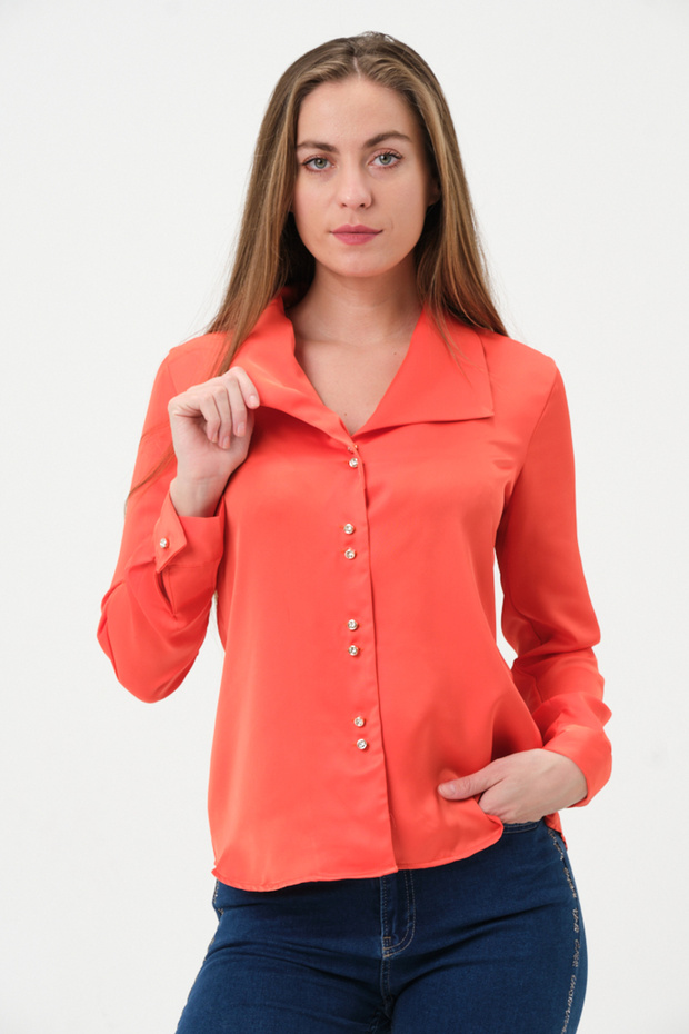 Devrik Yakalı Saten Bluz - 5