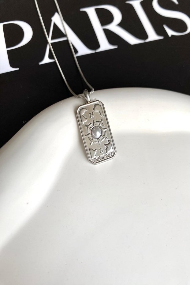 Women's Steel Necklace Tarot Series Rope Chain Flat Plate the World Necklace