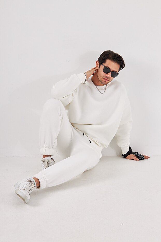 Crew Neck Basic 3 Thread Raster Oversize Sweatshirt - 8