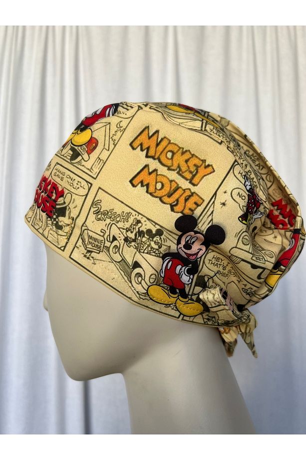 Doktor Hemşire Bonesi,Ameliyathane bonesi,bandana,unısex,Mıckey Mouse Desenli,Sarı - 4