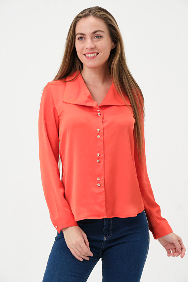 Devrik Yakalı Saten Bluz - 4