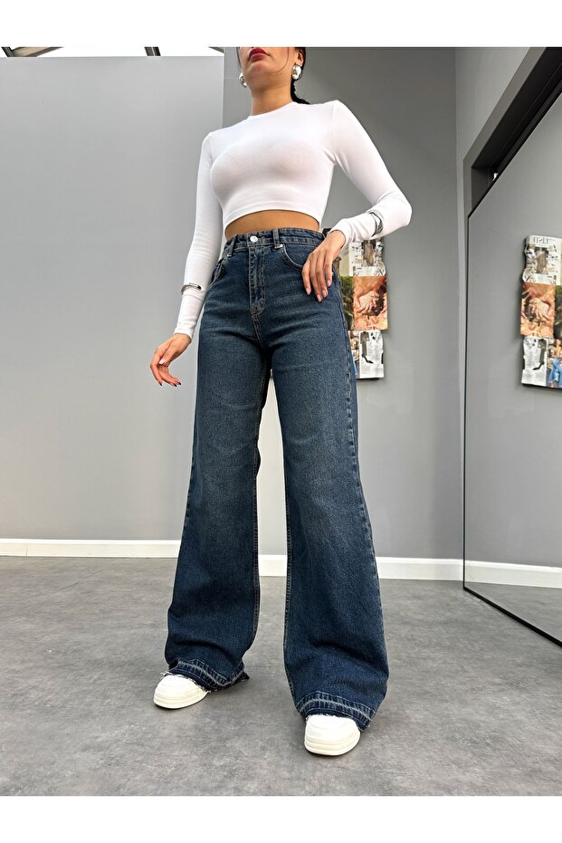 Darkblue Tasseled Wide Leg Jeans