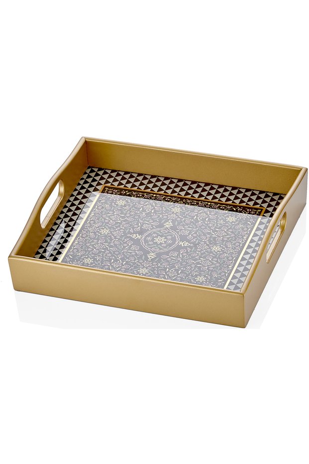 Asaf 24K Gold Gilded Rectangular Glass Tray - 21X33 Cm, Multicolor 9- 03010018