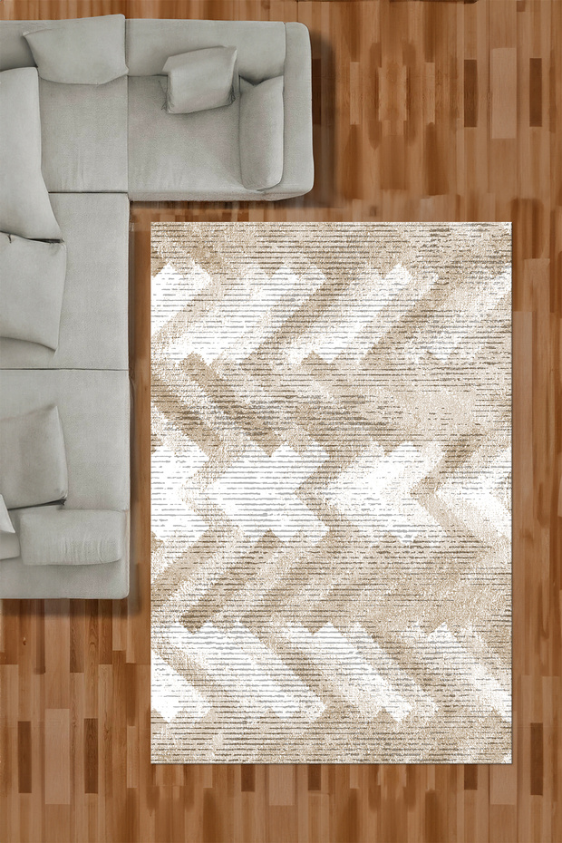Dijital Kaymaz Taban Yıkanabilir Sade Hasır Zigzag Model Yolluk Mutfak Salon Halısı - 7