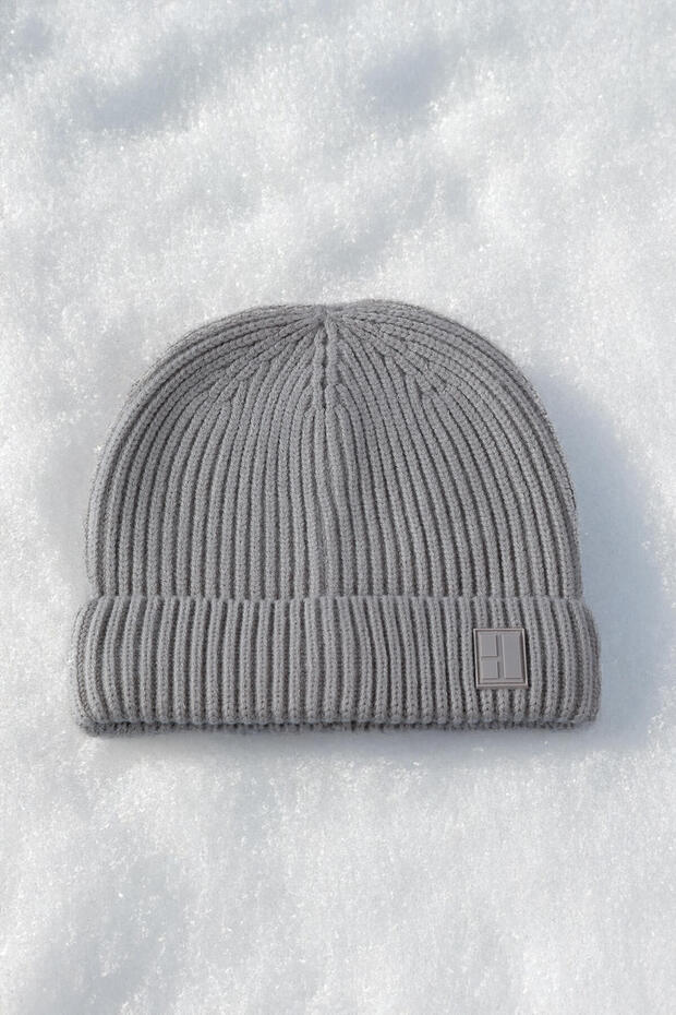 Bej Düz Örgü Bere - 4