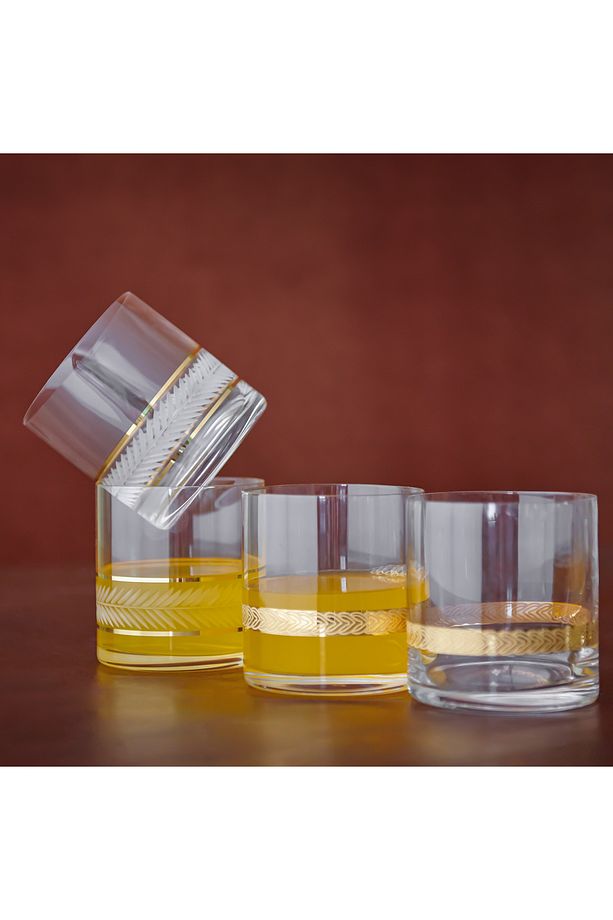 Array 24 Ayar Altın Yaldızlı 350 ml 2 Parça Cam Viski Bardağı 9-01010424 - 4