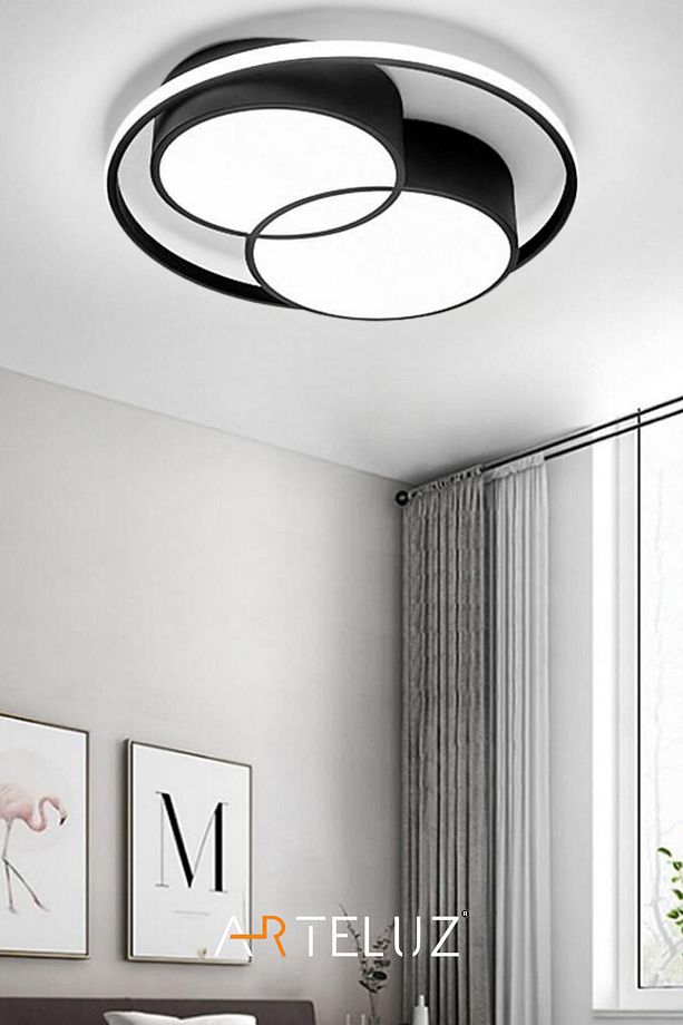 Modern Çift Yuvarlak Model Plafonyer Led Avize Tavan Model 3 Renk Avize Salon Led Lambası Kumandalı - 2