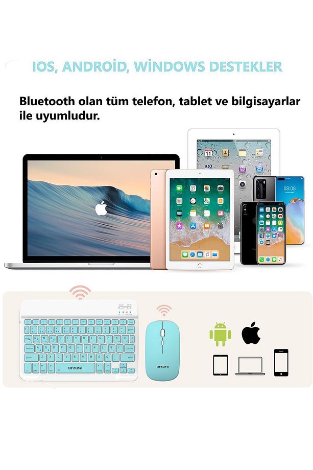 Tüm Cihazlara Uyumlu Şarj Edilebilir Bluetoothlu Kablosuz Klavye Mouse Set Mousepadli - 3