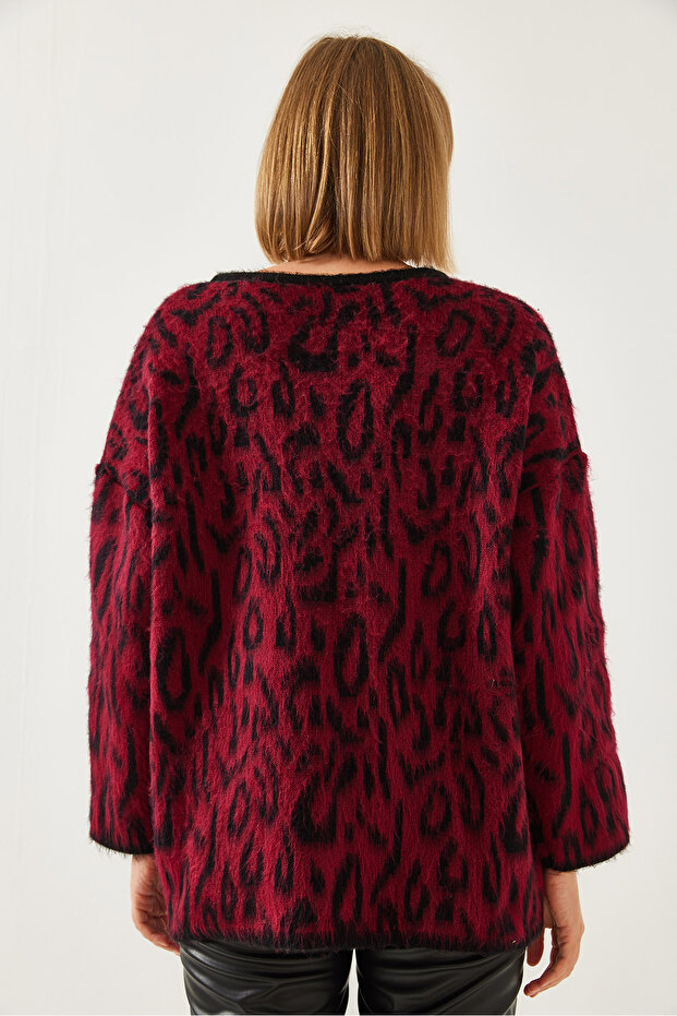 Kadın Leopar Desenli Oversize Triko Hırka 60351259 - 3