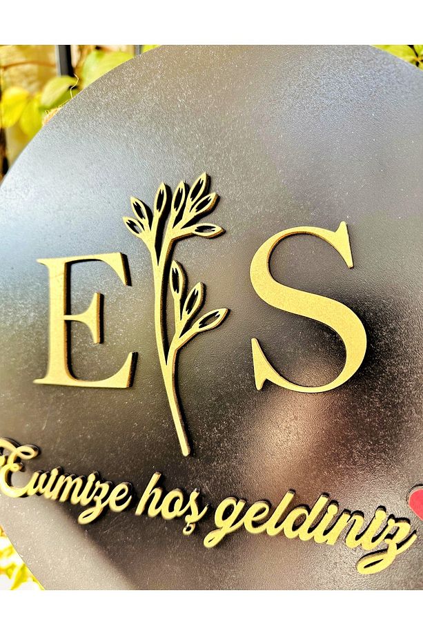 Siyah Üzerine Gold Ahşap Kapı Süsü, Bereket Çiçeği Motifli Kapı Çelengi, Hosgeldiniz Kapı Süsü - 7