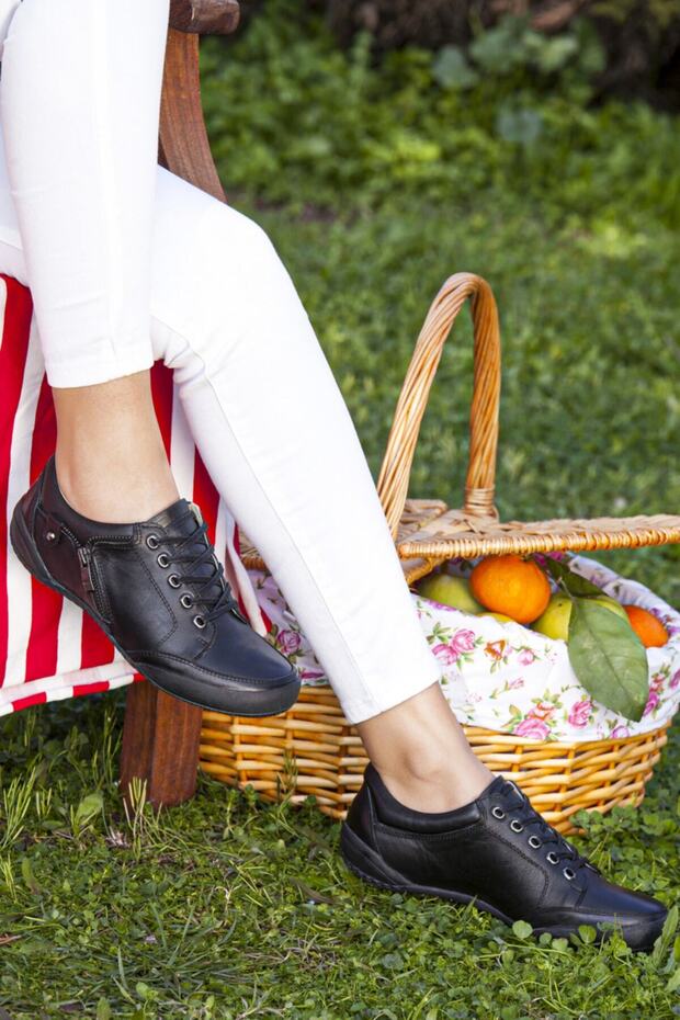 Genuine Leather Black Women's Leather Casual Shoes Trc-0505