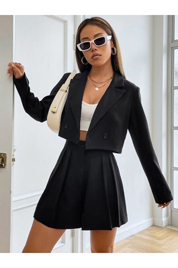 siyah kısa blazer ceket - 1