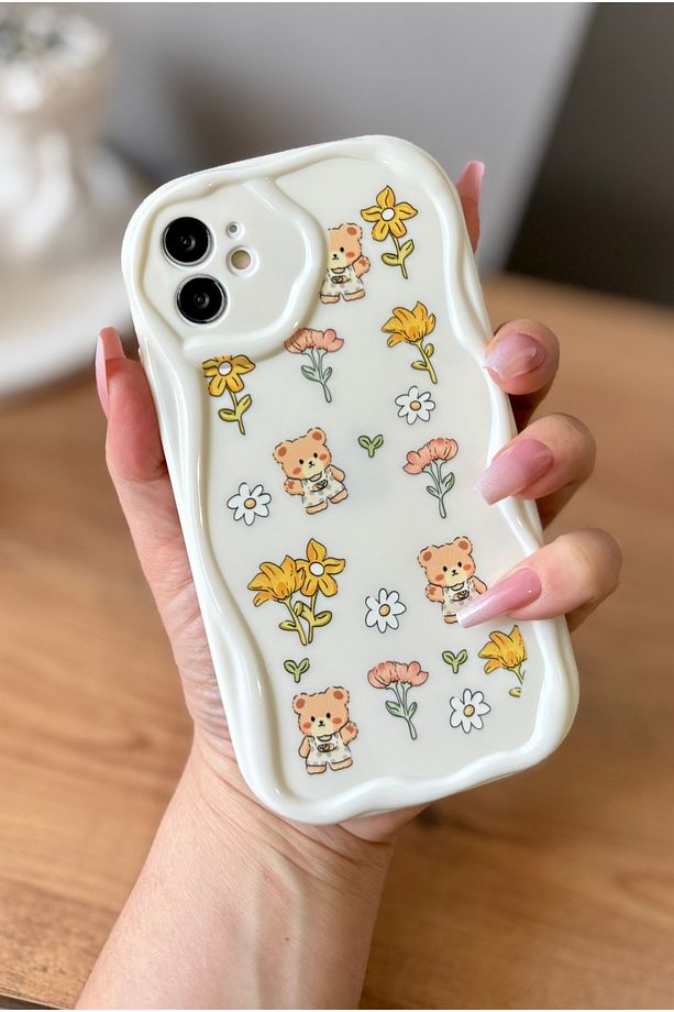 IPHONE 11 AYICIK/ÇİÇEK DESENLİ EKRU KILIF - 1