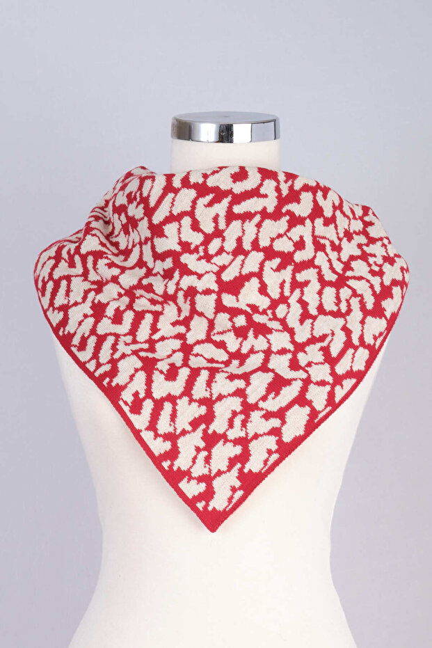 Leopard Patterned Knitwear Triangle Shawl - 8