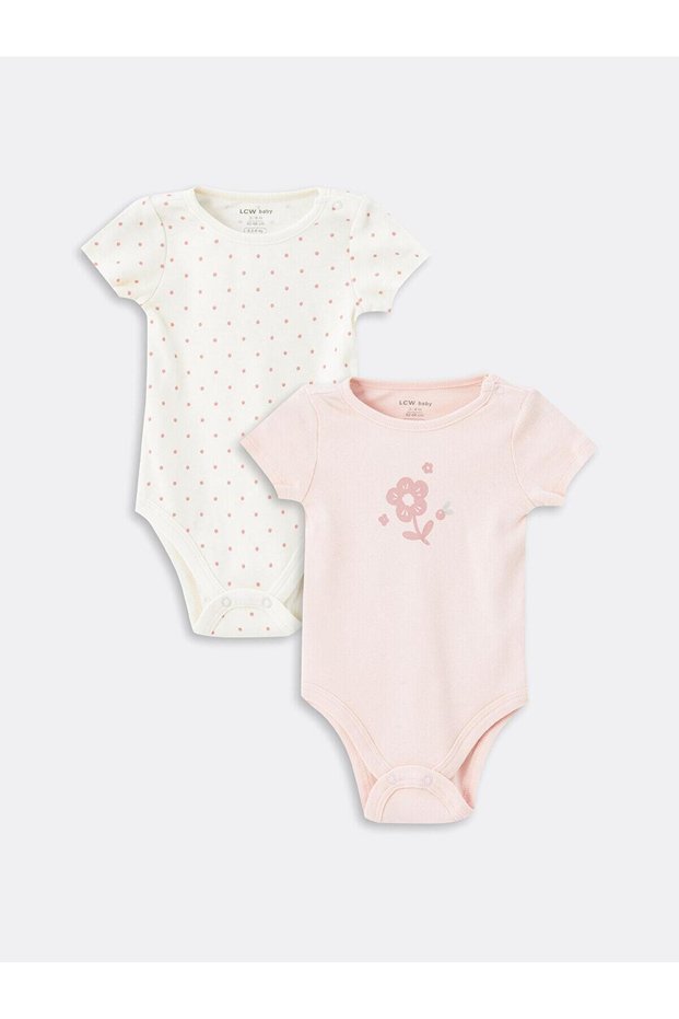 Lcw Baby Crew Neck Printed Baby Girl Snapback Bodysuit 2-Pack (W4)