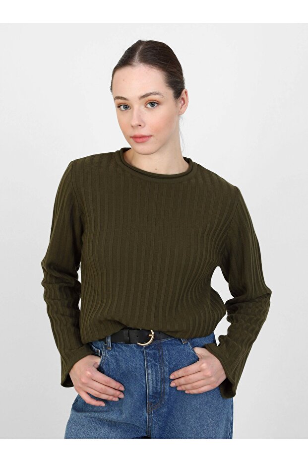 Kısa Basic Triko Kazak - Haki- Benin - 1