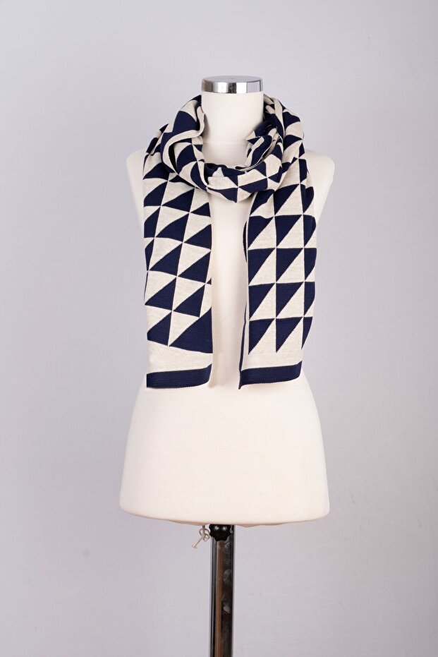 Üçgen Desenli Triko Örme Atkı - 3