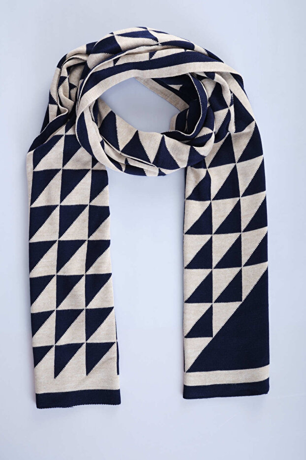 Üçgen Desenli Triko Örme Atkı - 4