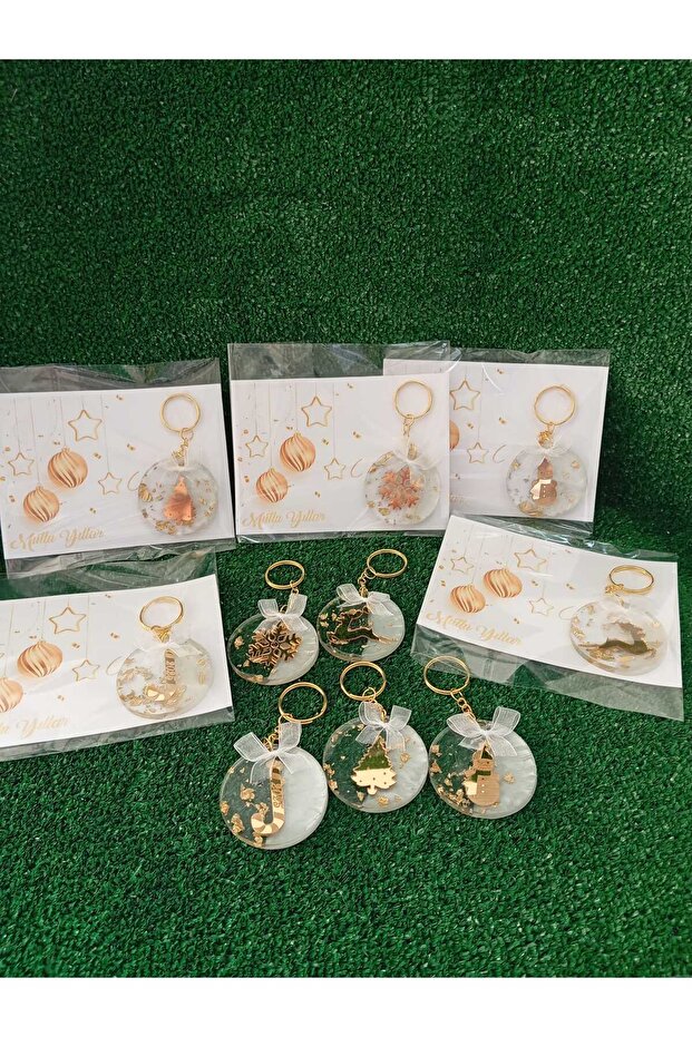 Yılbaşı süsü yılbaşı hediyesi 5 li epoksi anahtarlık - 1