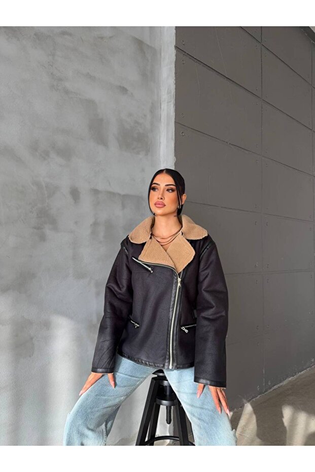 Suede Coat with Fur Inside - 1