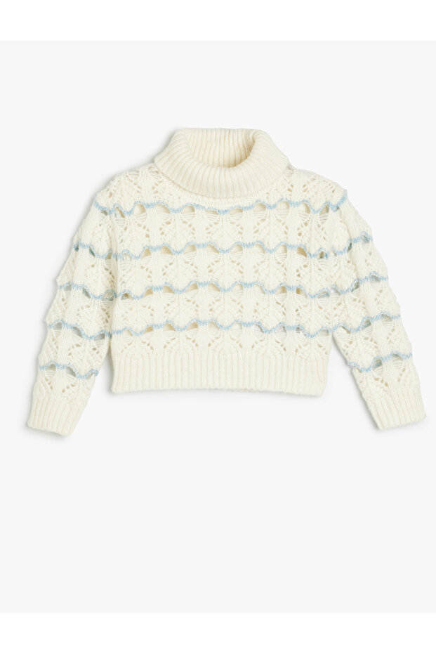 High-Necked Crop Sweater with Knitted Detail, Long Sleeves and Patterned