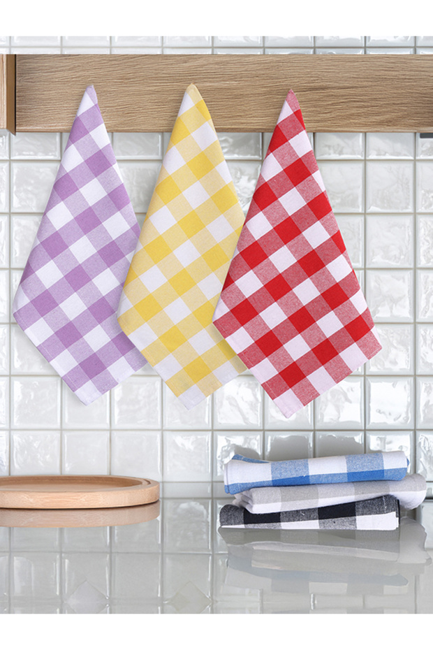 Kareli 6'lı Mutfak Kurulama Bezi, Beslenme Örtüsü, Amerikan Servisi, Servis Peçete Set Havlu 45x70cm - 1