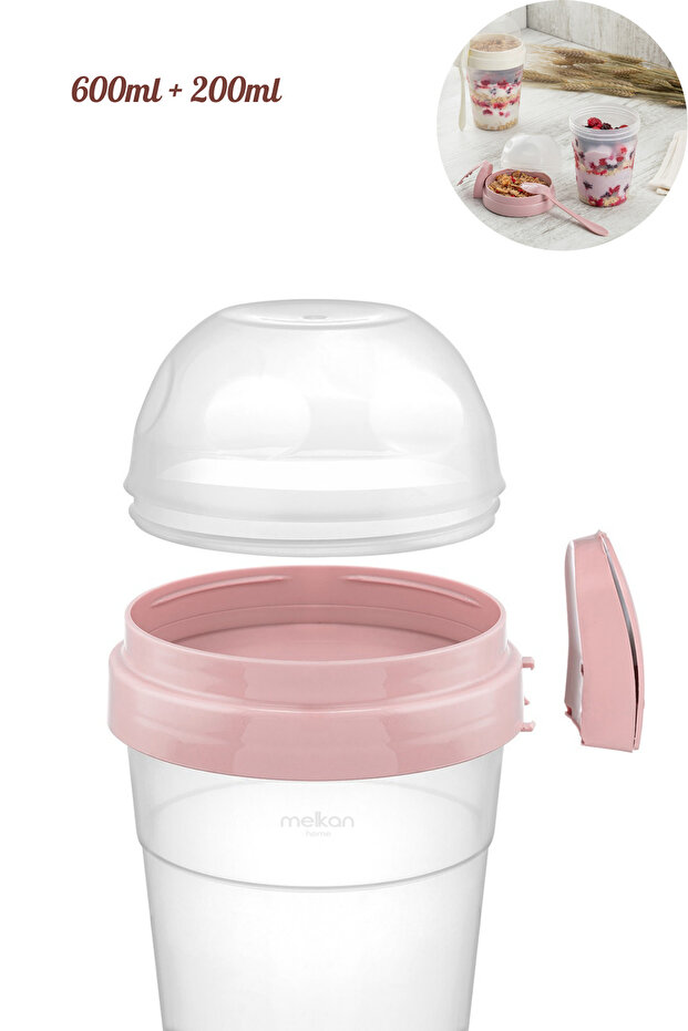 Portable Yogurt Container with Spoon - 600 ml + 200 ml Storage Container - Practical Portable Nutrition Container - 4