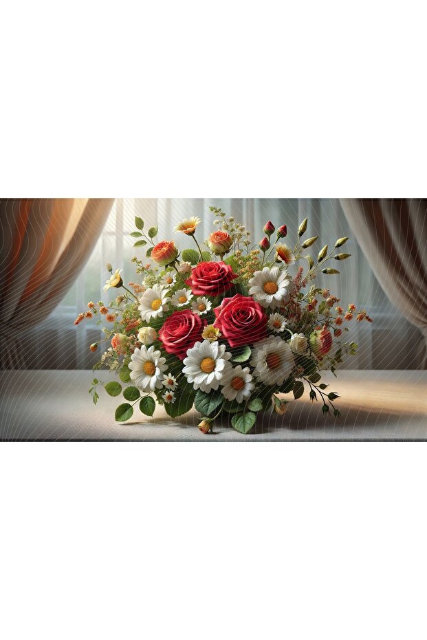 Stunning Flower Bouquet and Curtain Detailed 200x150cm Professional Photography Backdrop, Studio Background