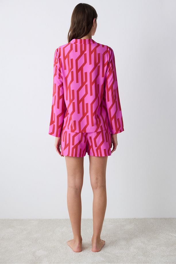 Printed Gömlek Şort Pijama Takımı - 5