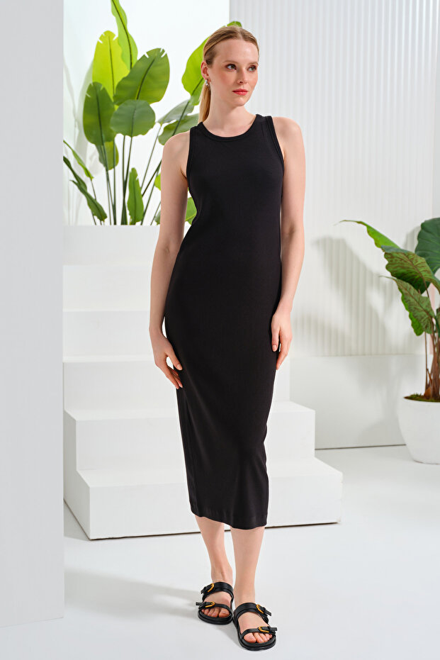 Fitilli Midi Boy Örme Elbise - 2