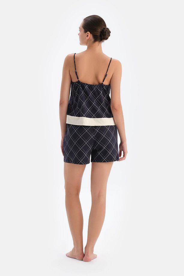 Lacivert Desenli Atlet Şort Pijama Takımı - 2