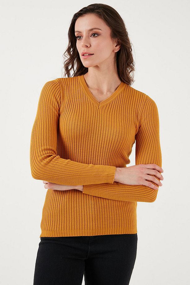 Slim Fit V Yaka Fitilli Triko Kazak  KAZAK 24K0289K1 - 2