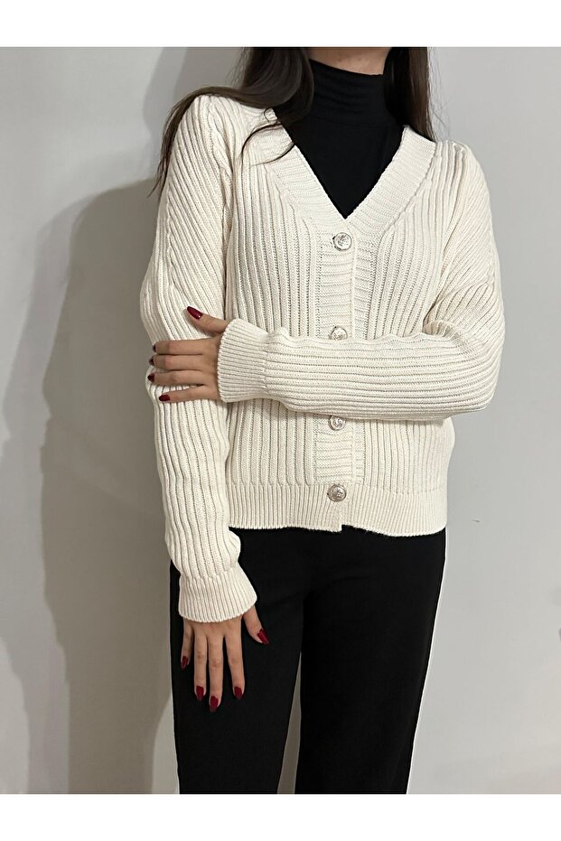 Triko Örme Selanik Model Düğmeli Hırka - 3