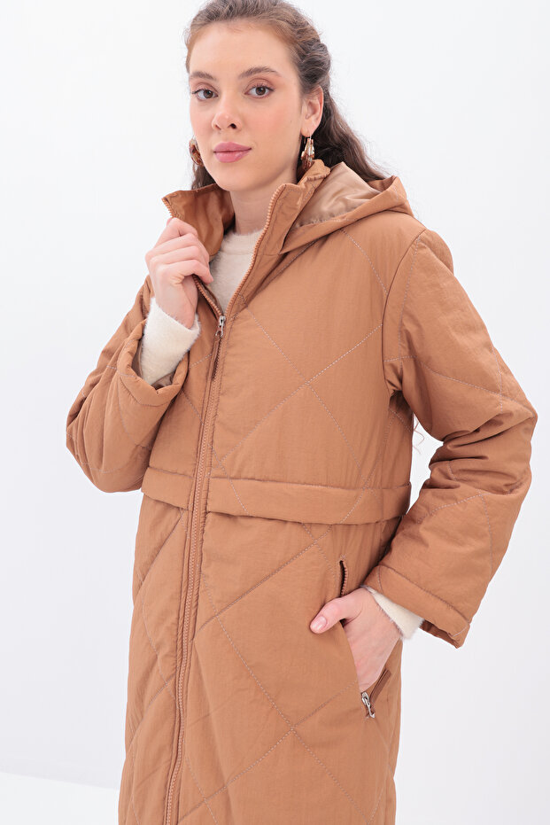 Kapüşonlu Kapitone Mont - 4