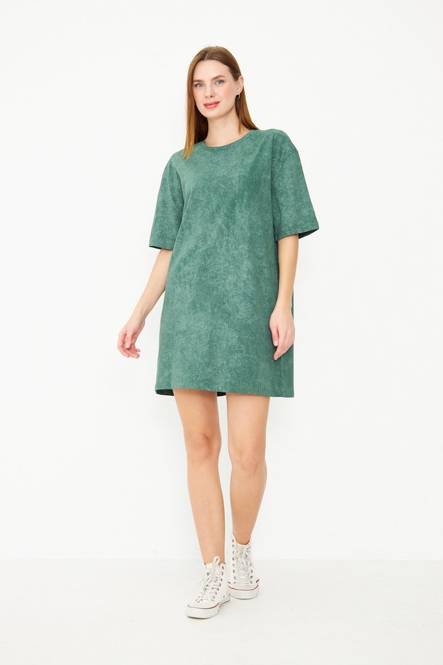 Women's Mini Dress – Acid Washed Tie-Dye Pattern, 100% Cotton, Oversized, Relaxed Fit