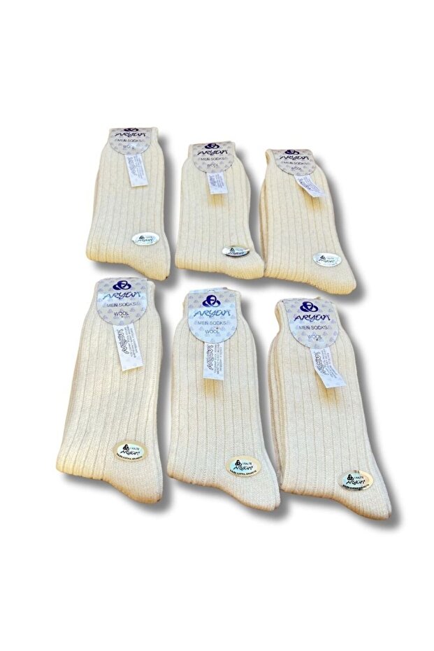Unpainted Pure Wool Self-Striped 6 Pairs of Men's Socks