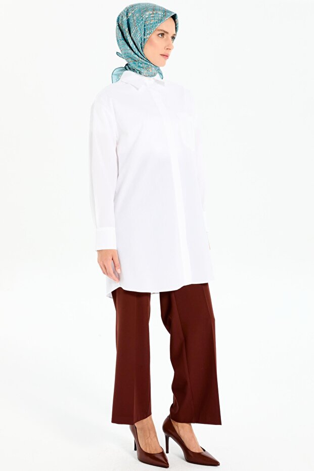 Oversize Cepli Tunik - Beyaz - 5