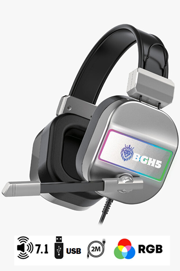 BGH5 RGB Aydınlatmalı 7.1 Mikrofonlu USB Gaming Oyuncu Kulaklığı - 1