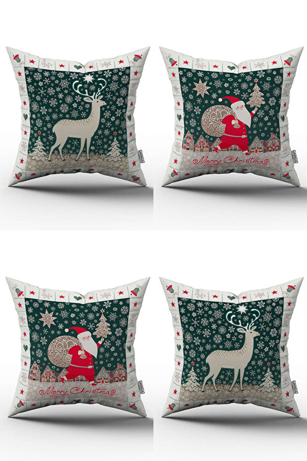 Red Green New Year's Themed 4-Piece Throw Pillow Cover Set 4kmbs143