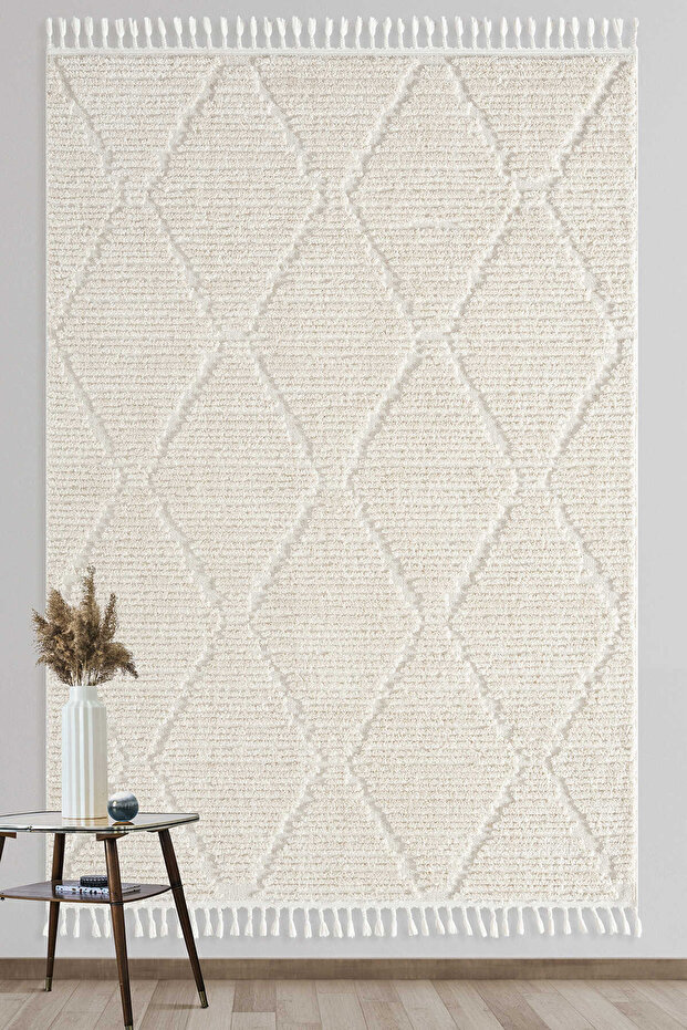 Bilbao - Bright White Modern Iskandinav Krem Halı - 2