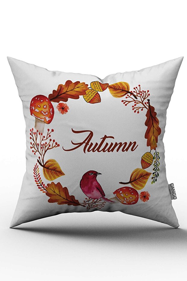 Orange Autumn Themed Digital Printed Throw Pillow Cover - Otyk446