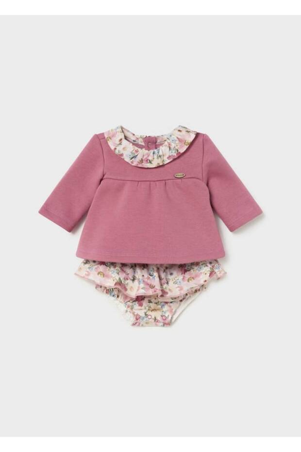 Baby Girl Floral Skirt Sweatshirt Set Dusty Rose 2246
