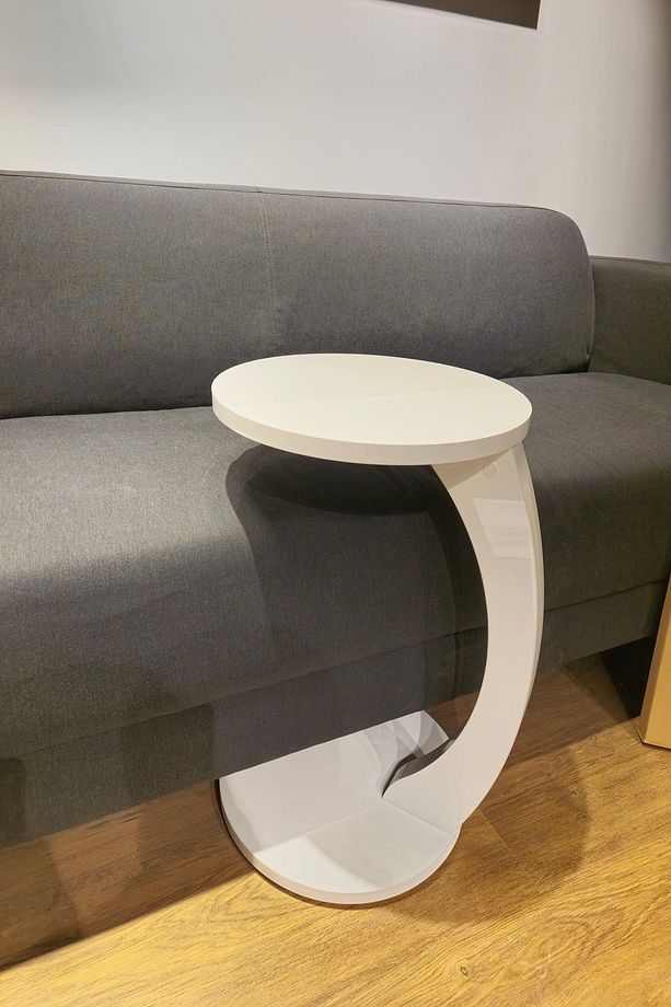 Tekerlekli C Sehpa HG GLOSS Parlak Koltuk Sehpası Yan Sehpa Zigon Sehpa Servis Sehpası - YUVARLAK - 1