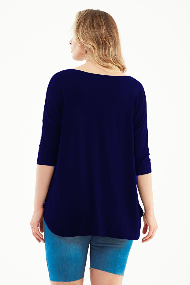 Plus Size Lycra Loose Crew Neck Basic Blouse - 2