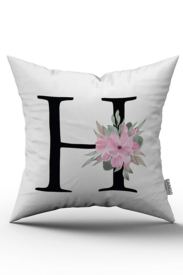 Pink Floral Letter Throw Pillow Cover Letter H